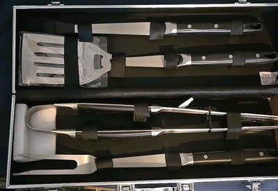 Sur La Table 4-Piece BBQ Tool Set, Silver