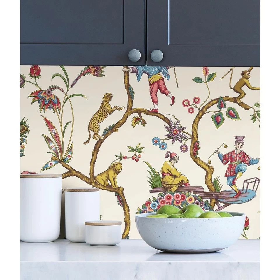 Papel de parede autoadesivo off-white branco chinoise exótico-SCS3843 - Imagem 3 de 4