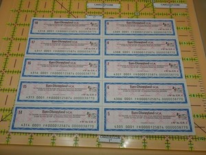 Euro Disneyland Stock Certificate Coupons Block of 10 Vintage Mickey Mouse 1989