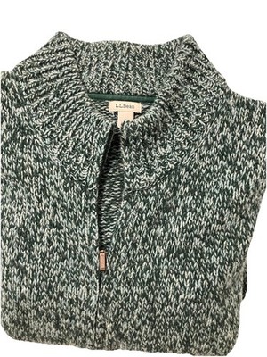 Vintage LL Bean Womens Cardigan L Green ''Ragg'' Lambswool Full-Zip Mock-Neck Cozy