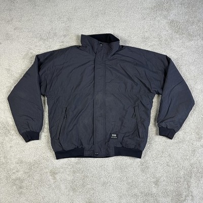 Helly Hansen Jacket Mens Medium Black Nylon Windbreaker Coat Fleece Lined Winter