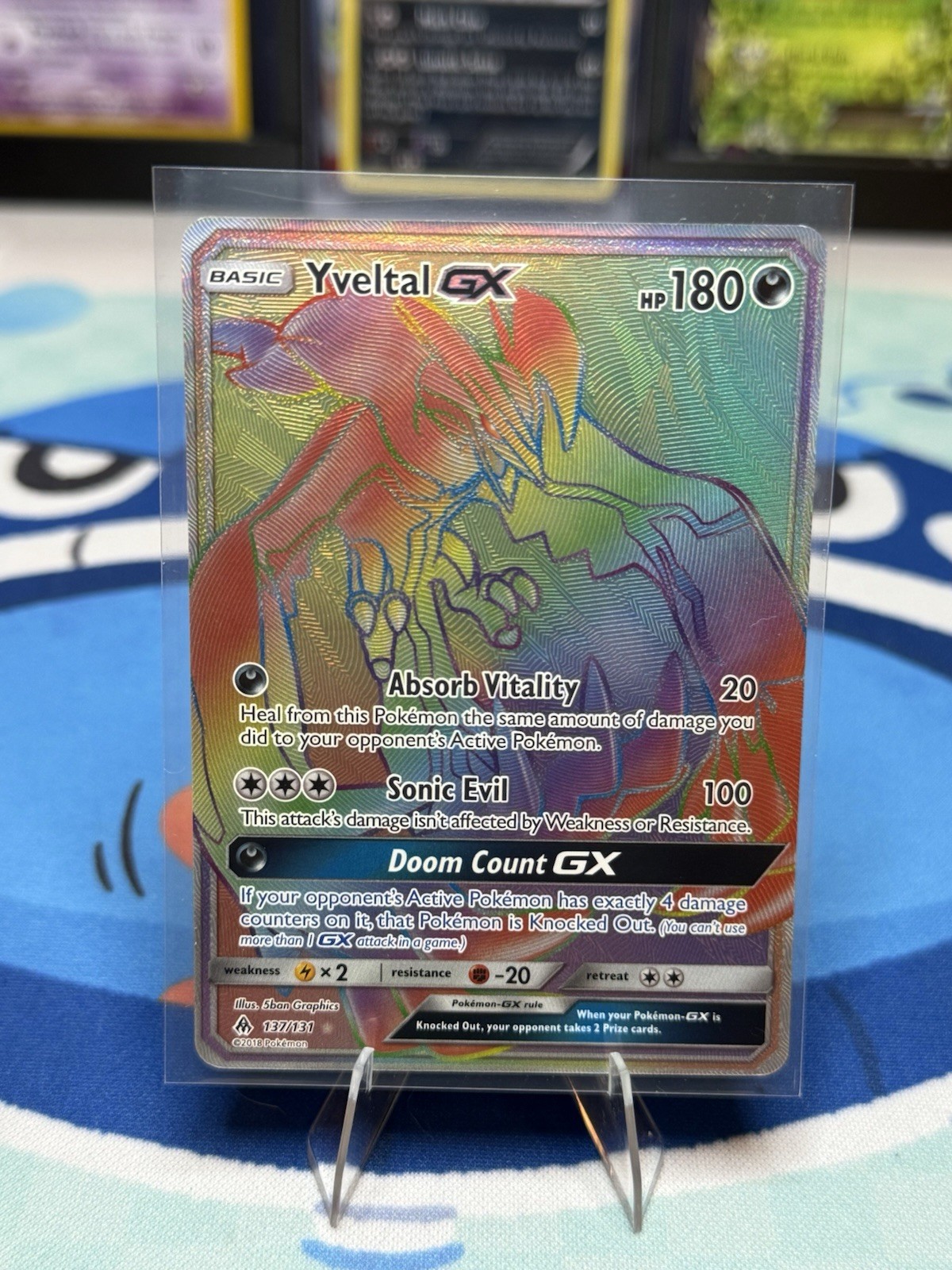 2018 Pokémon Forbidden Light Yveltal GX Rainbow Secret Rare 137/131 NM-MT