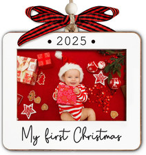 Baby’s First Christmas 2025 Ornament – Mini Photo Frame Ornament for Tree – Girl