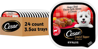Wet Dog Food Loaf & Topper in Sauce Angus Beef Flavor with Bacon & Cheese, 3.5 O