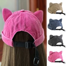 Cat Ears Melon Skin Cap Cotton Denim Sun Hat Retro Brimless Dome Landlord Hat  