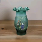 VTG Fenton Birth Of A Savior Hand Painted Oil Lamp Top Green Frost 2000 M Kibbe