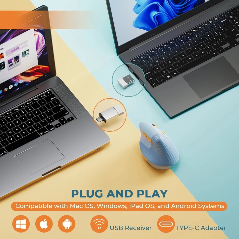 Seenda Vertical Wireless Mouse - Type C Rechargeable Ergonomic USB for Laptops - Image 2 of 4