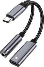 Samsung Galaxy S25 Headphone Adapter, USB C to AUX Mic Jack with PD 60W Gray