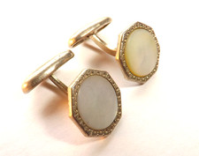 Vintage Cufflinks Silver Tone Framed Mother of Pearl Faces FREE P&P