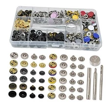 120 Sets 12.5mm Metal Leather Snap Fastener Button Kit with 4 Setter 12 Color