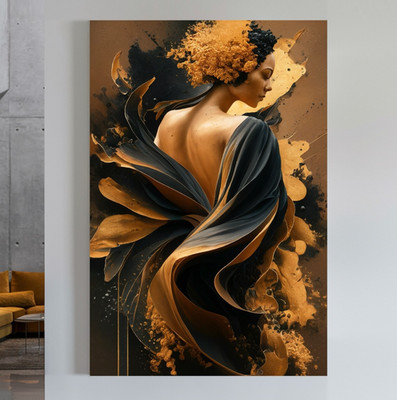 XXL LEINWAND BILD BIS 155x100x5 FRAU GEMÄLDE SAFRAN-GELB ORANGE WANDBILD MODERN