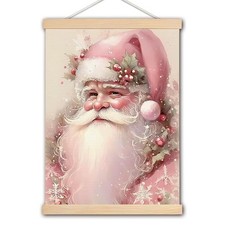 Pink Christmas Santa Poster Hanger Frame, Santa Claus Decor, Christmas Wall A...
