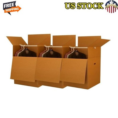 Tall Wardrobe Moving Boxes W/ Metal Hanging Bars 3 Pack Heavy Duty Storage New