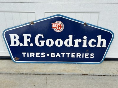 BF Goodrich Tires Batteries Two Sided Porcelain Sign