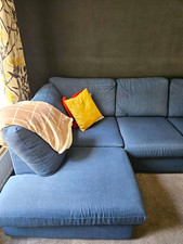 DFS Blue Fabric Corner Sofa with Chaise, 4 Seater Modern 260cm x 95cm