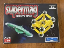 New! Vintage Supermag Magnetic Genius 50 Piece Red Building Set, Plastwood Italy