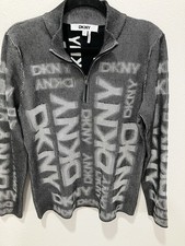 DKNY Logo Sweater Long Size XL Black And White Classy Comfy 3/4 Zip Classic