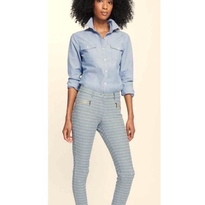 J. McLaughlin Micro Aegean Link Baxter Skinny Jeans 6 Blue Tan cotton spandex