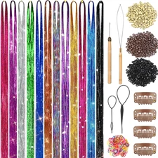 Hair Tinsel Kit (48 Inch,12 Colors, 3600 Strands), Fairy Tinsel Hair Extensions 