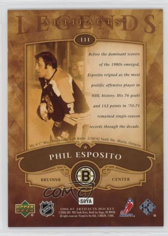 2006-07 Upper Deck Artifacts /999 Phil Esposito #111 HOF - Image 2 of 2