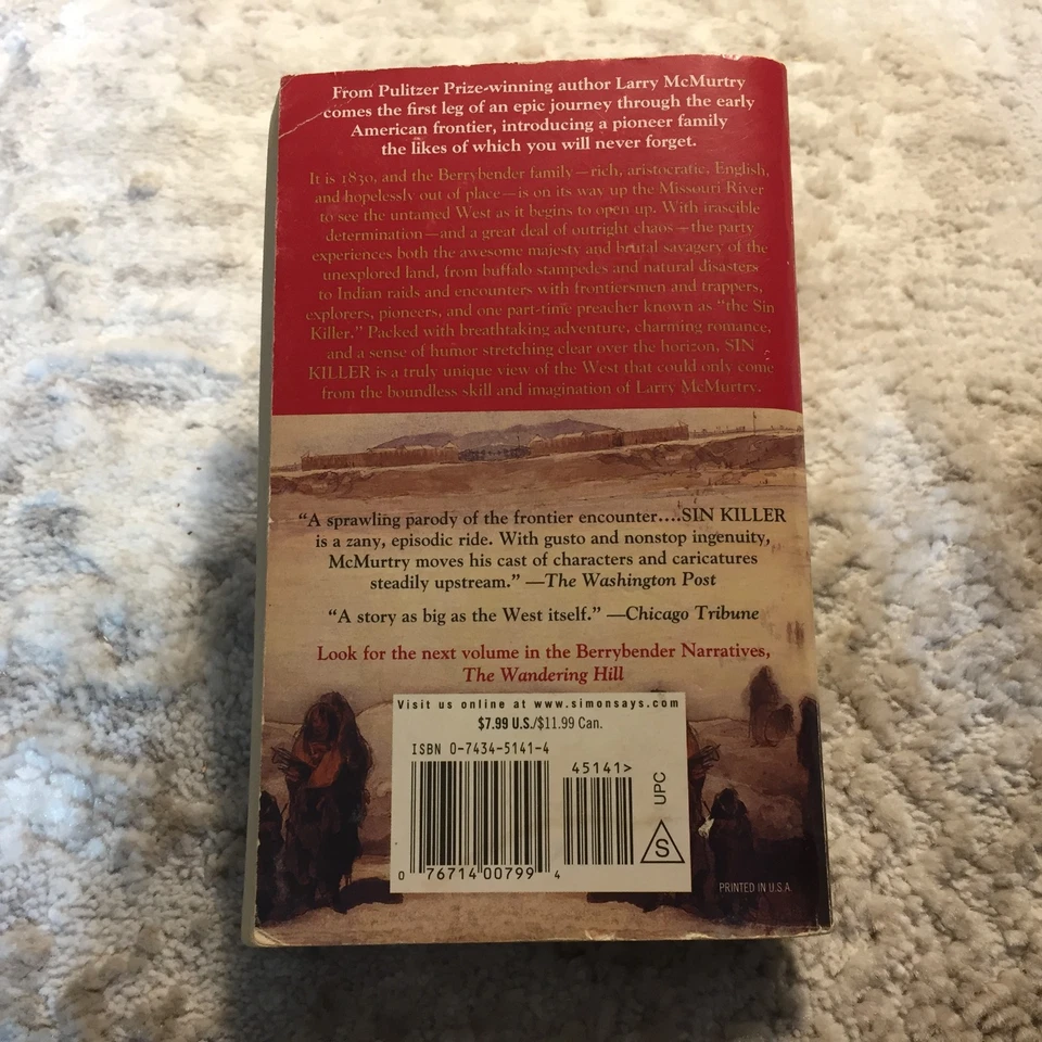 Sin Killer Larry McMurtry 2003 Pocket Star Books Missouri River Journey Western Foto 2 de 4