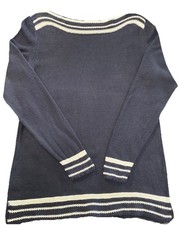 Ann Taylor Loft Women s Sz L Boatneck Nautical Sweater 100 Cotton Navy