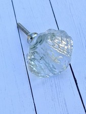 Faceted Bloom Glass Knob Clear Glass Flower Shaped Cabinet Pull 2” Silver tone 