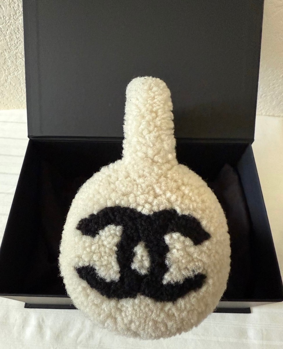 Chanel Classic Ecru Shearling Earmuffs Black CC Logo 25B | eBay