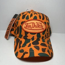 NWT Chris Brown Von Dutch Hat Camo Trucker Embroidered   Snapback Orange Camo