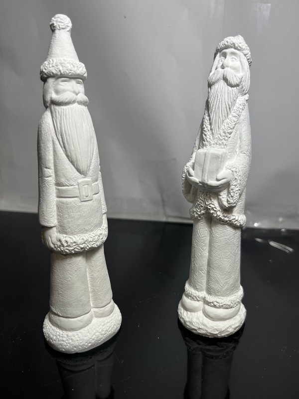 Vintage 1992 Set of Two Plaster of Paris Candlestick Santas NEW RARE