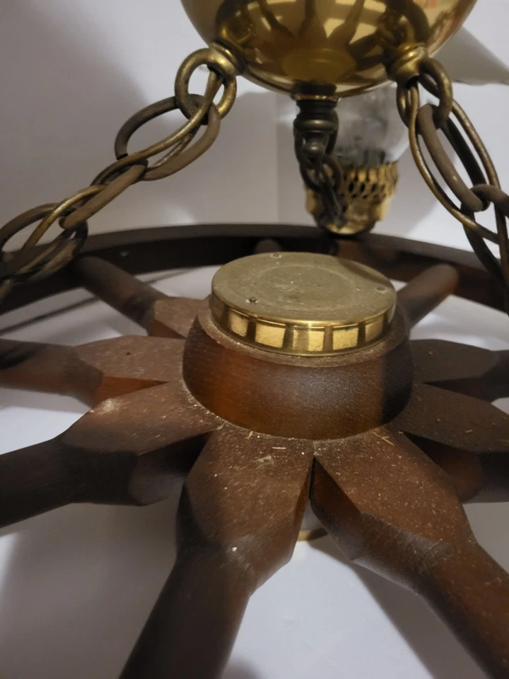 Lámpara de araña de rueda de vagón rústica vintage 3 luces accesorio de techo de granja LEER Foto 4 de 4
