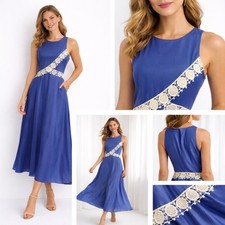 Tory Burch 100% Silk Midi Dress Lace Trim Prom Formal Sleeveless Elegant Sz 0