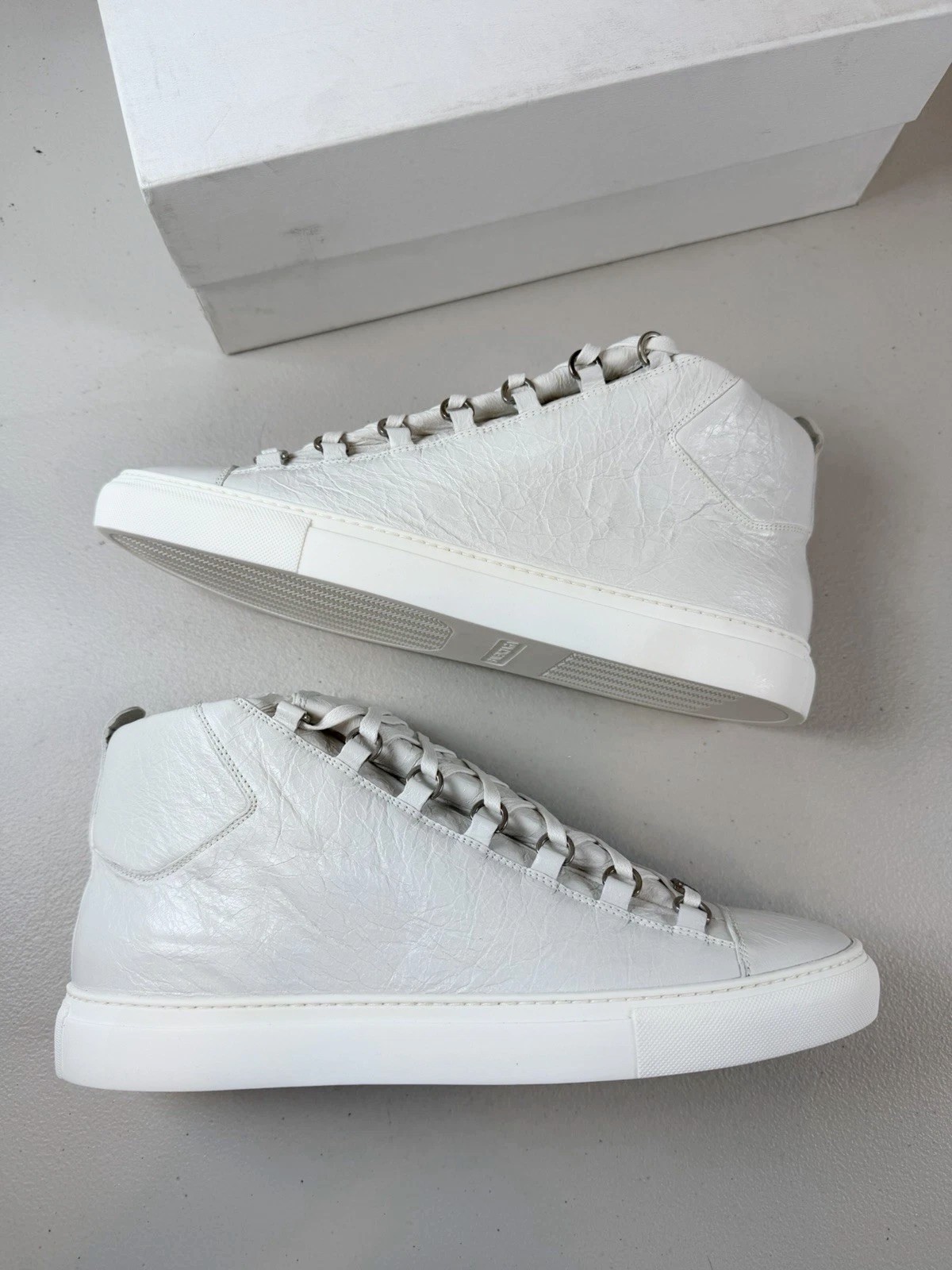 Balenciaga Arena White Men 12 45 Leather High Top Sneakers Shoes Lace Up 