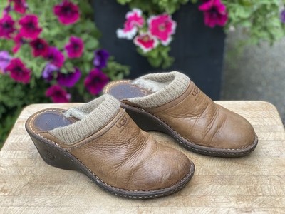 UGG Australia Gael Tan Leather Wedge Mule Clogs Women s Size 7