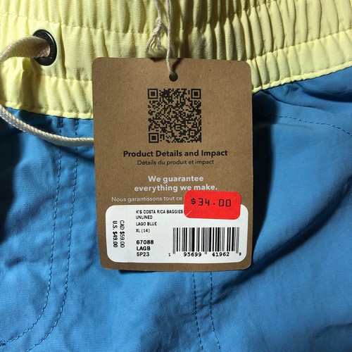 Patagonia Shorts Youth GIRLS XL (14) Costa Rica Baggies 3" Unlined Lago Blue NEW - Picture 5 of 8