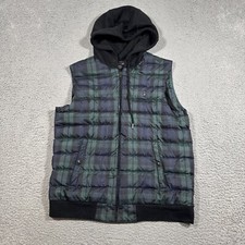 Polo Ralph Lauren Men M Performance Down Double-Knit Hooded Vest Tartan Plaid