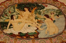 RARE HIGH KPSI BATH OF DIANA DESIGN FINE 100% SILK TURKISH HEREKE RUG 3'6"x4'10"