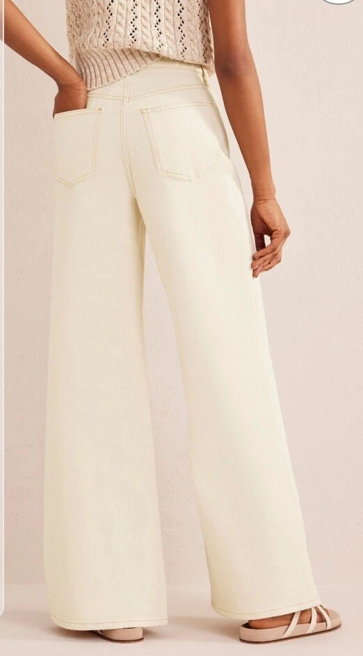 Jeans BODEN Ultra-Altos Pierna Ancha W33 L32 Crema Crudo Bolsillos Hasta el Suelo PVP £95 Foto 2 de 4