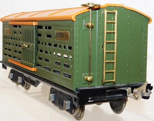 Prewar Lionel 513 Standard gauge Cattle Car GREEN / orange NICE REPAINT 1927-38 - Picture 4 of 10