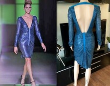 GIANNI VERSACE RUNWAY Sequin Cutout Back Dress Gown IT 40