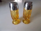 Vtg. Anchor Hocking Amber Gold Glass Salt & Pepper Shakers 4-1/4" Tall GC