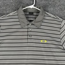 Oakley Polo Shirt Mens Medium Gray Striped Short Sleeve Golf Outdoor Casual