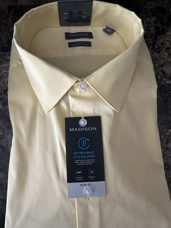 NEW Mens Slim Fit Yellow Dress Shirt XL 17 - 17 1/2 Madison 