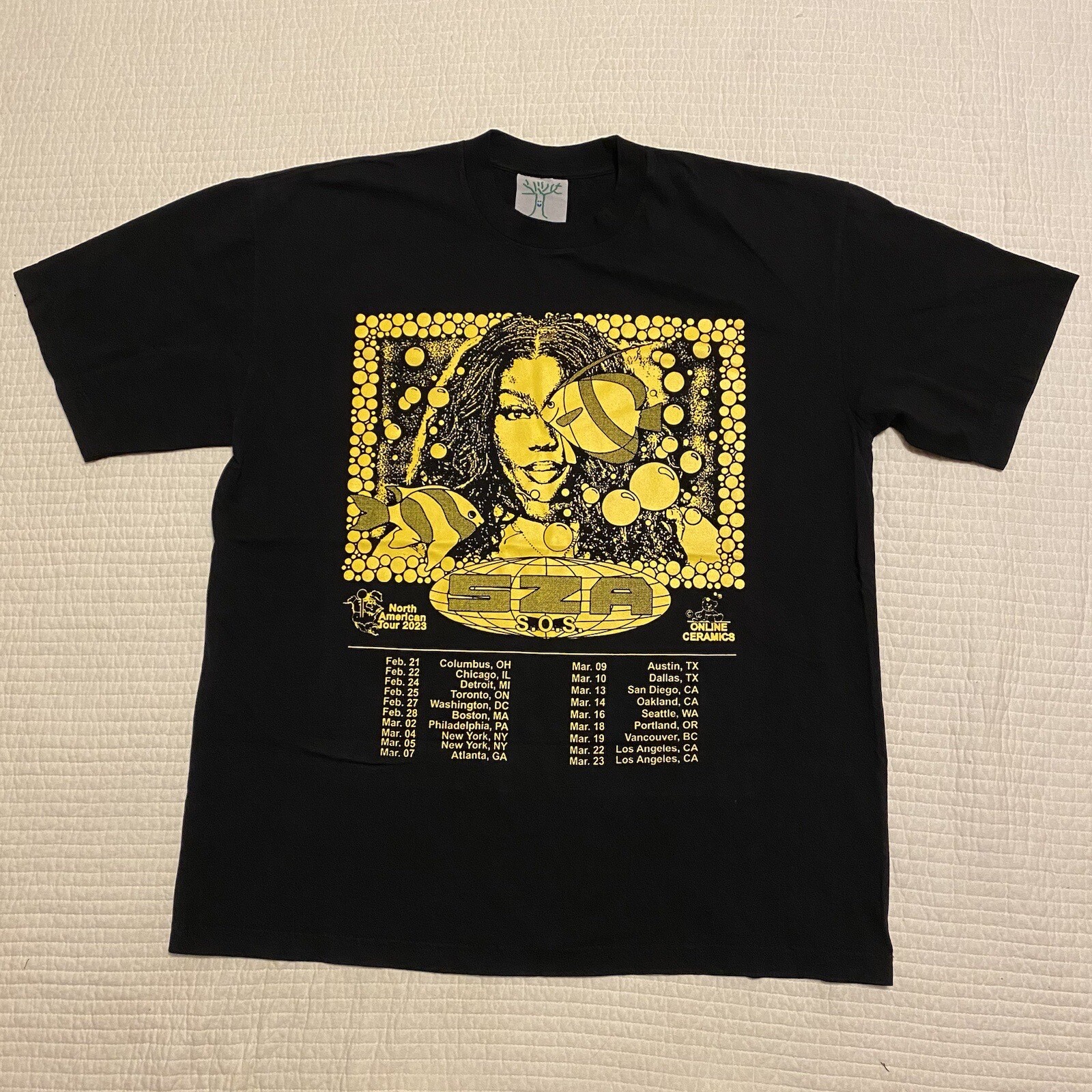SZA x Online Ceramics 2023 Tour Tee Black Yellow Large L T-Shirt-image