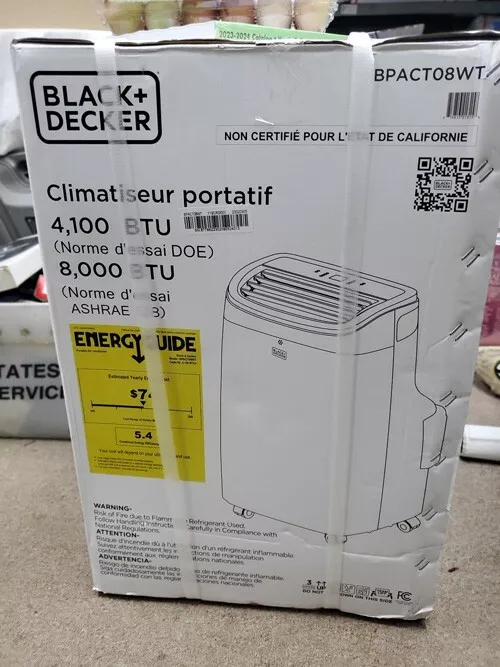 Brand New B&D BLACK+DECKER BPACT08WT 8,000 BTU Portable Air Conditioner