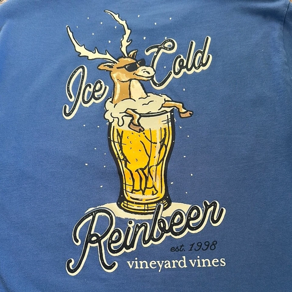 Camiseta azul manga larga Vineyard Vines para hombre logotipo de cerveza talla M Foto 4 de 4