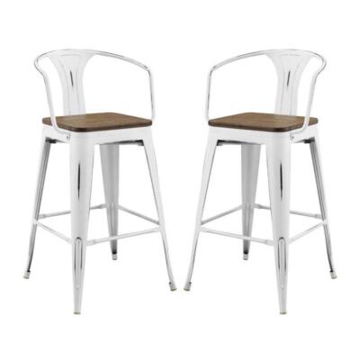 Modway Promenade 30'' Modern Metal Bar Stools in White (Set of 2)