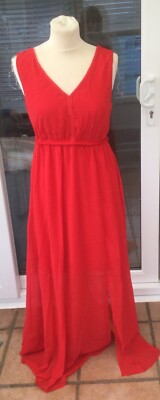 Copperose Paris Size Small Red Full Length V Neck Plunge Back Occasion Dress.  g