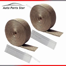 2 Roll x 2" 50ft Titanium Lava Header Manifold Exhaust Heat Wrap Tape Ties