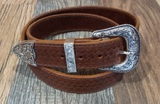 Mens Thick Caramel Embossed Basket Weave Western Belt 1.5" Wide Fits 40-42" USA